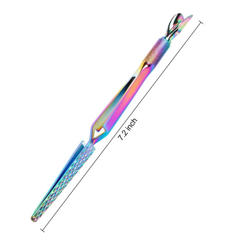 JOLLYSTYLE 2PCS Colorful Stainless Steel Nail Art Tools Pinching Cuticle Pusher - Multifunction False Nail Shaping Tweezers Manicure Tool - Image 2